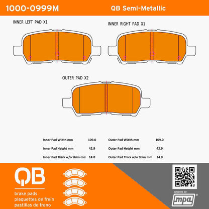 Quality-Built QB Semi-Metallic Brake Pads 1000-0999M