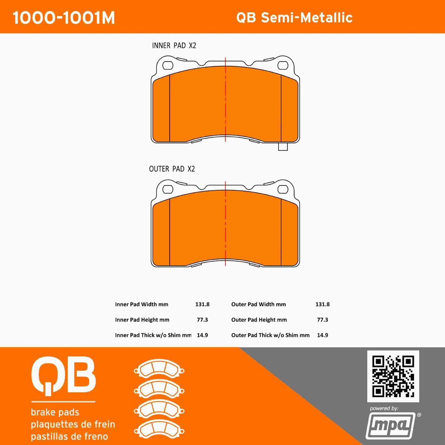 Quality-Built QB Semi-Metallic Brake Pads 1000-1001M