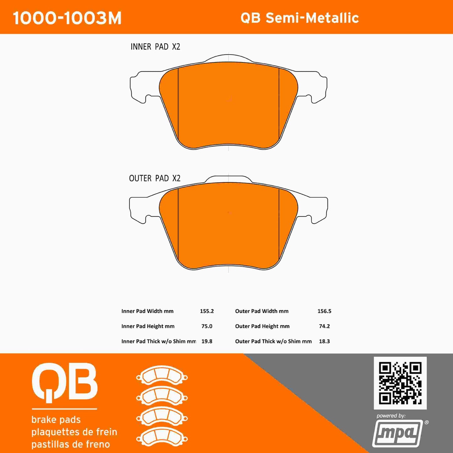 Quality-Built QB Semi-Metallic Brake Pads 1000-1003M