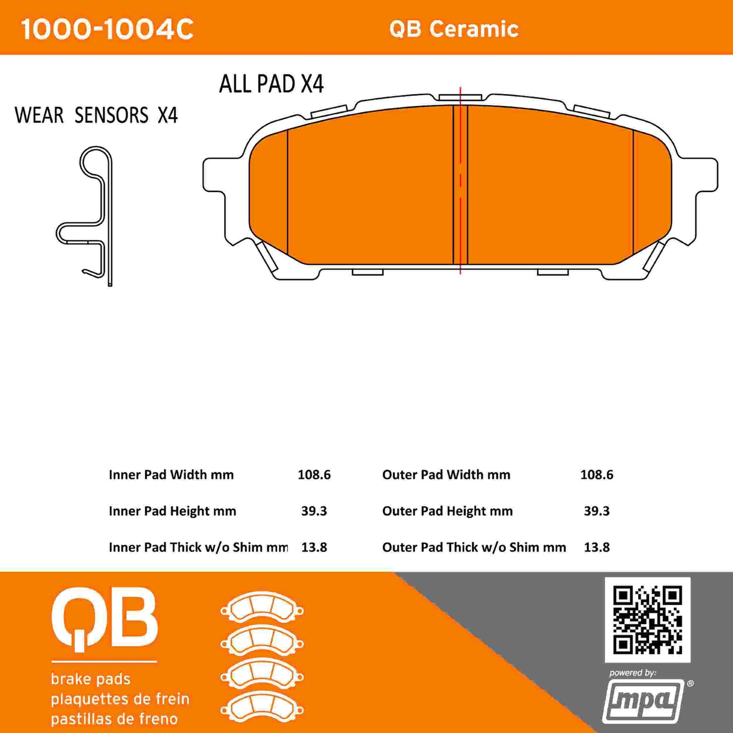 Quality-Built QB Ceramic Brake Pads 1000-1004C