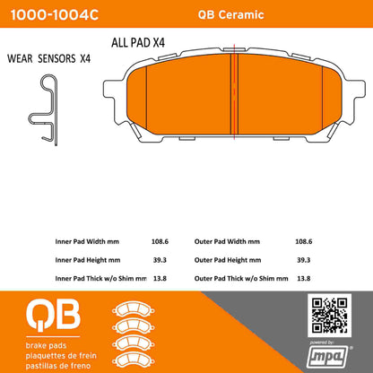 Quality-Built QB Ceramic Brake Pads 1000-1004C