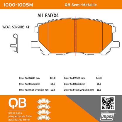 Quality-Built QB Semi-Metallic Brake Pads 1000-1005M