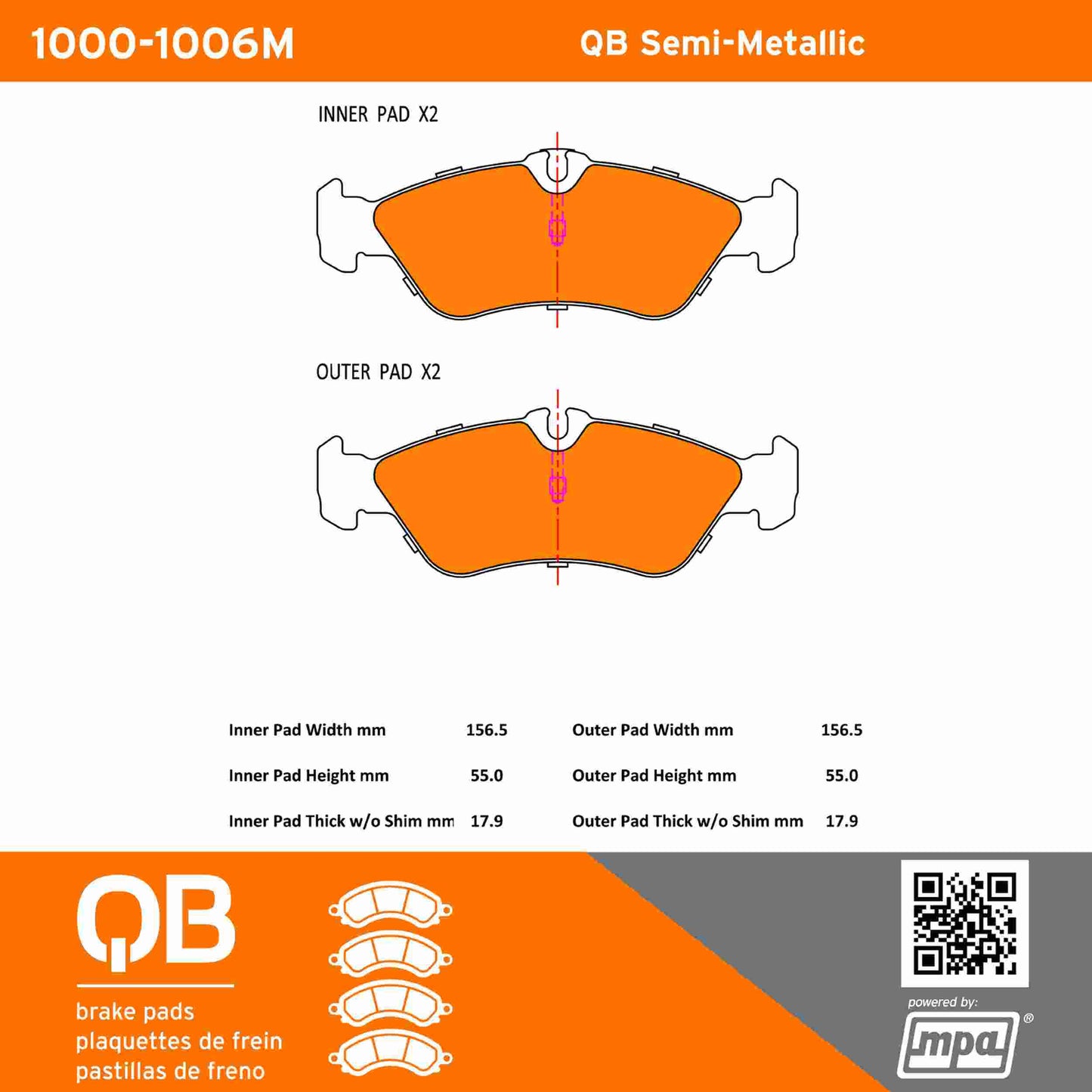 Quality-Built QB Semi-Metallic Brake Pads 1000-1006M