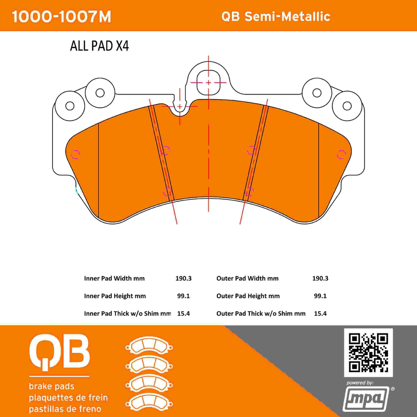 Quality-Built QB Semi-Metallic Brake Pads 1000-1007M