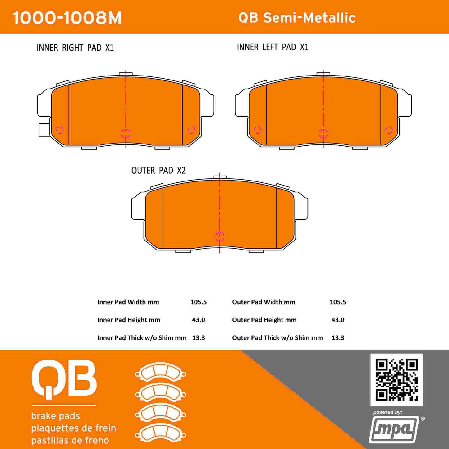 Quality-Built QB Semi-Metallic Brake Pads 1000-1008M