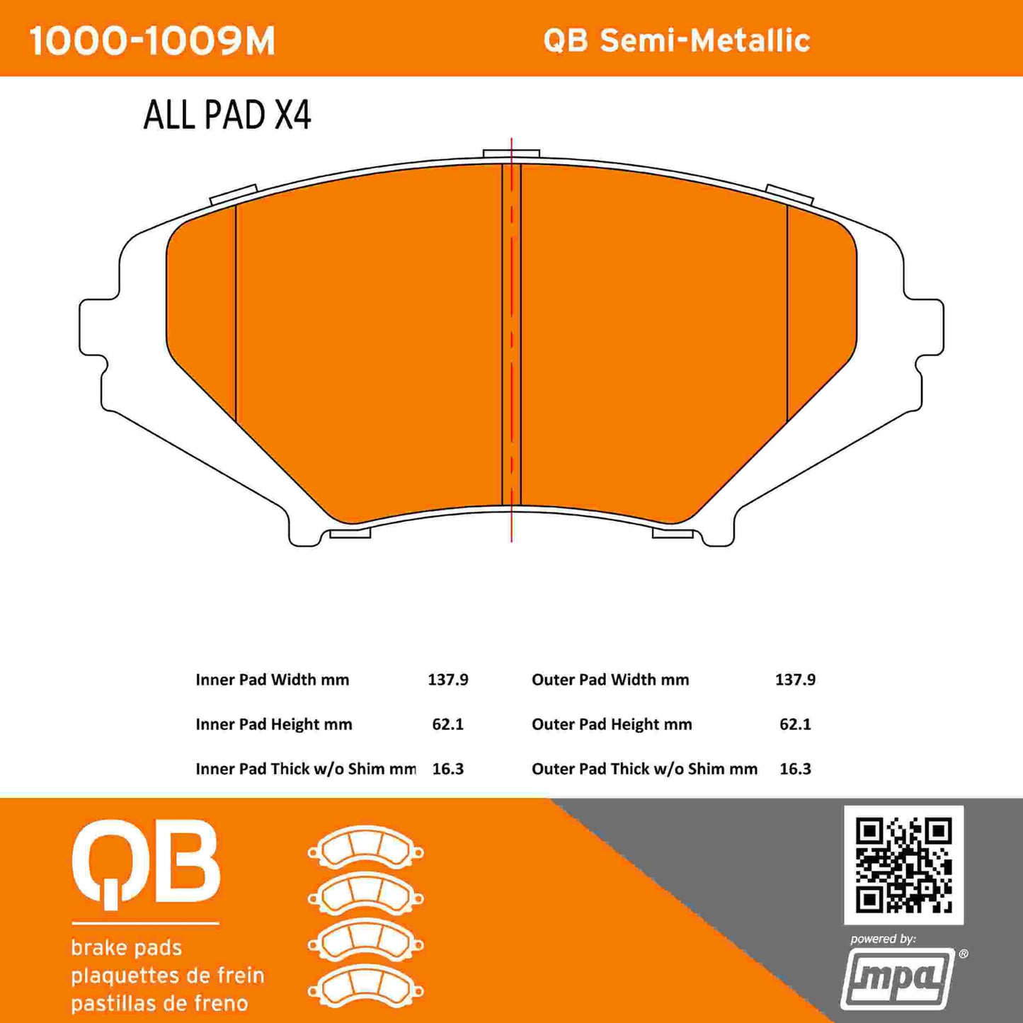 Quality-Built QB Semi-Metallic Brake Pads 1000-1009M