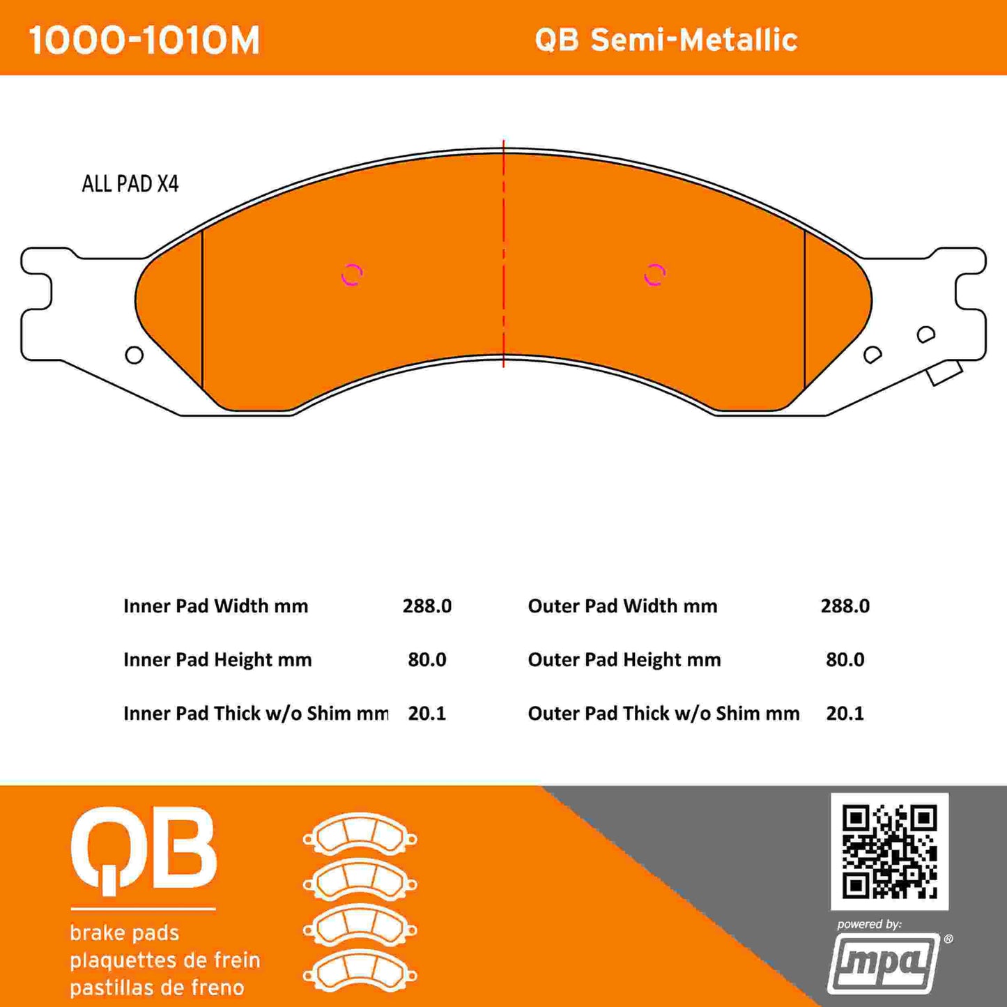 Quality-Built QB Semi-Metallic Brake Pads 1000-1010M