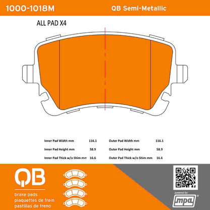 Quality-Built QB Semi-Metallic Brake Pads 1000-1018M