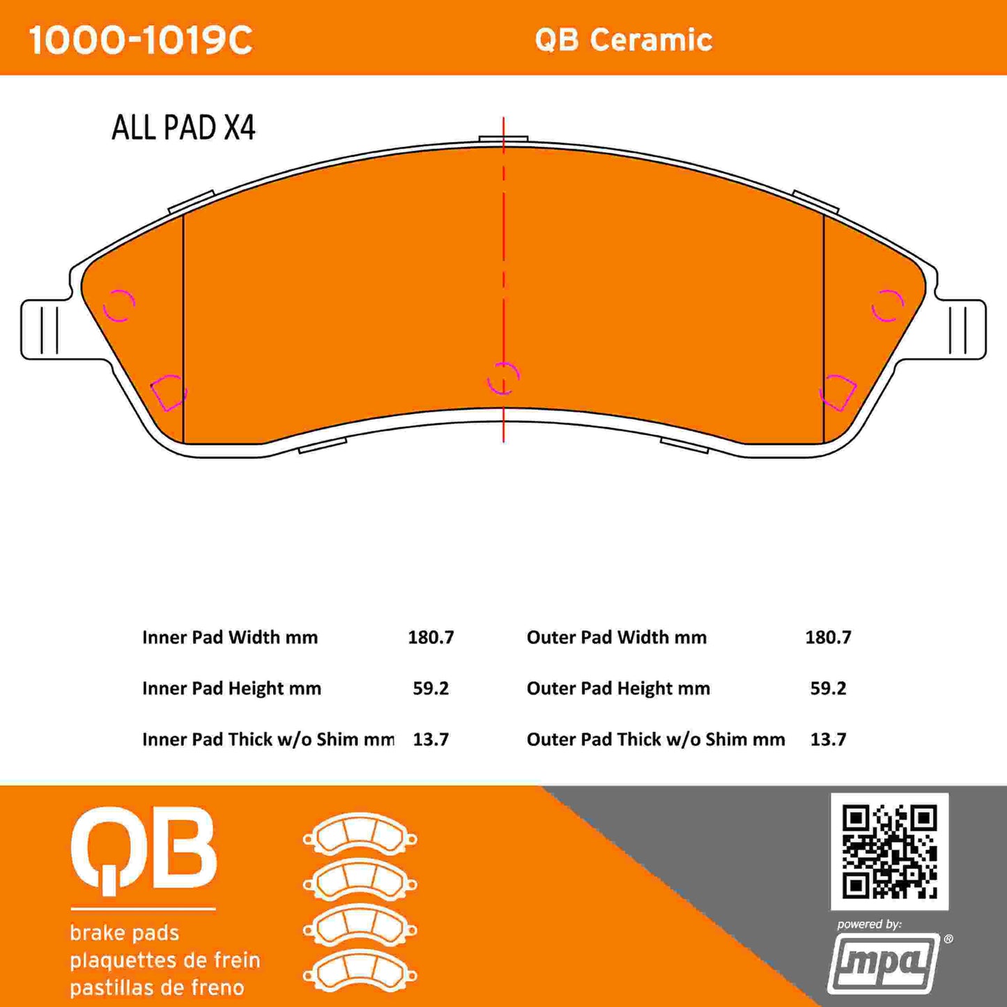 Quality-Built QB Ceramic Brake Pads 1000-1019C