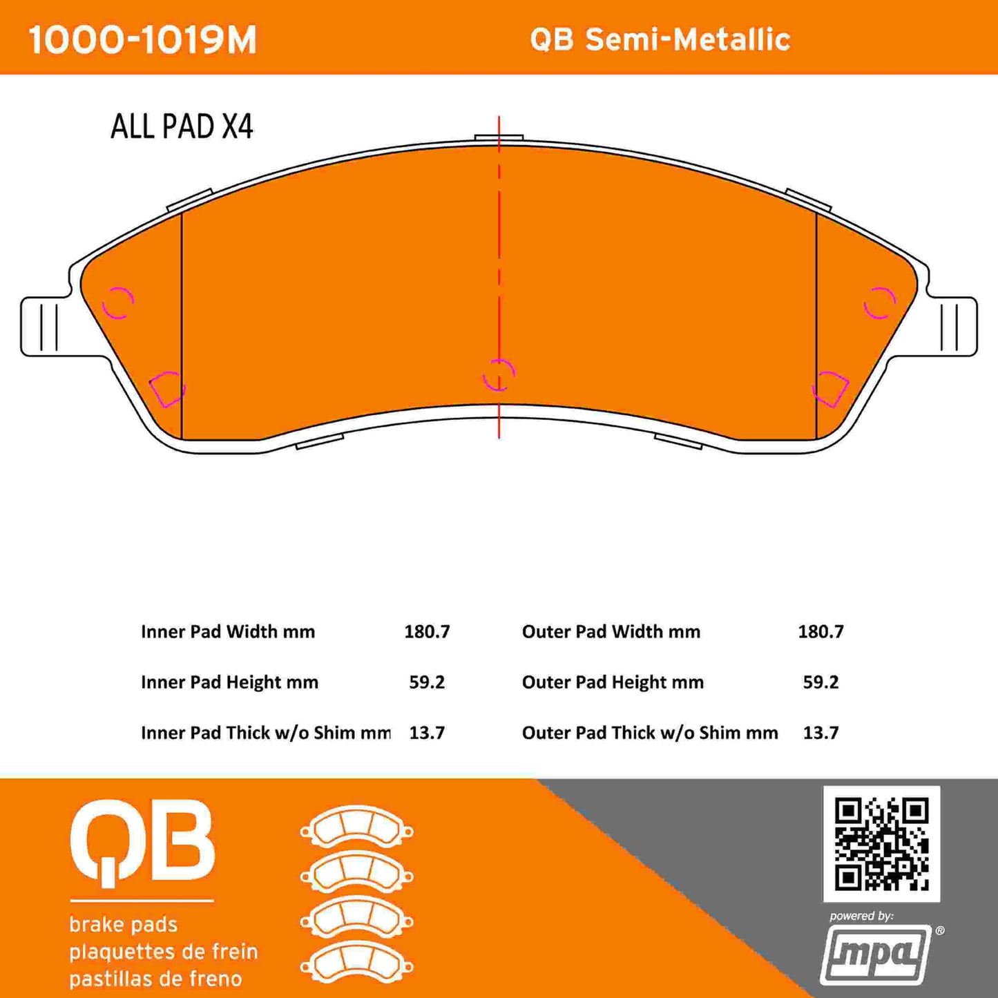 Quality-Built QB Semi-Metallic Brake Pads 1000-1019M