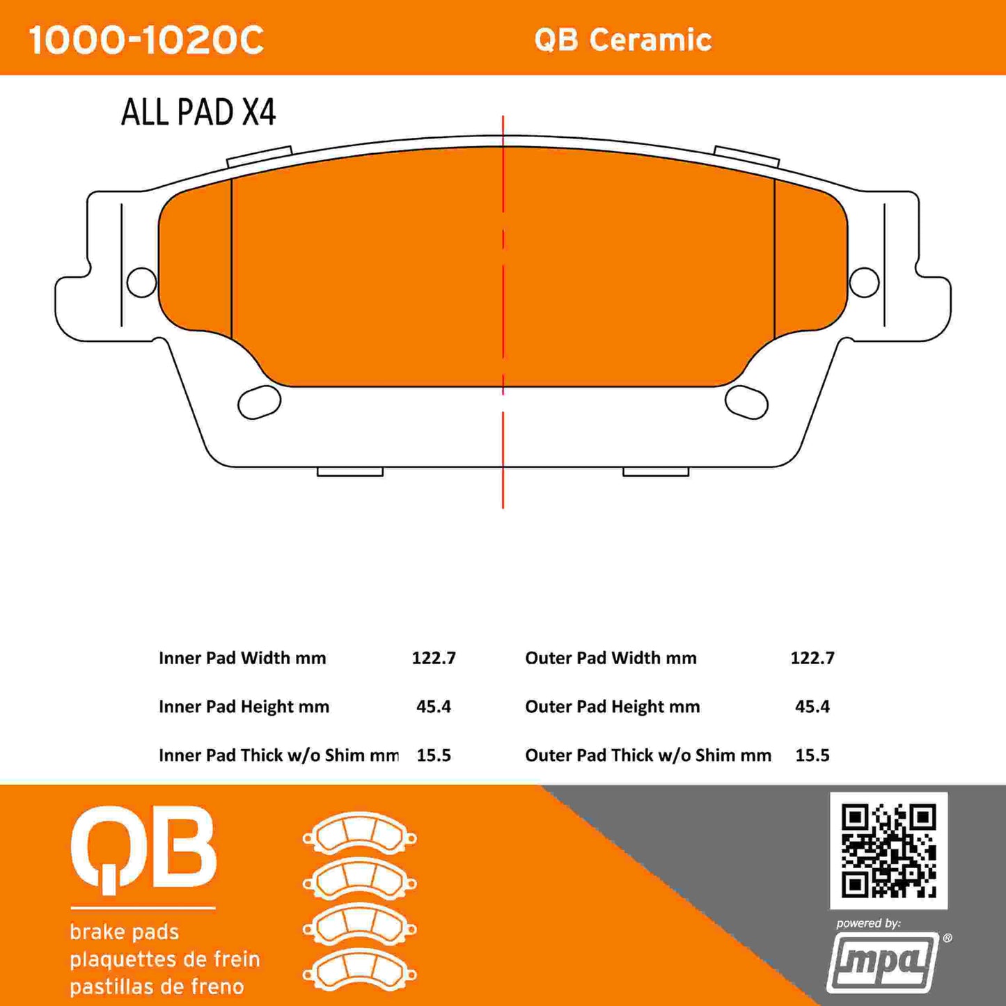 Quality-Built QB Ceramic Brake Pads 1000-1020C