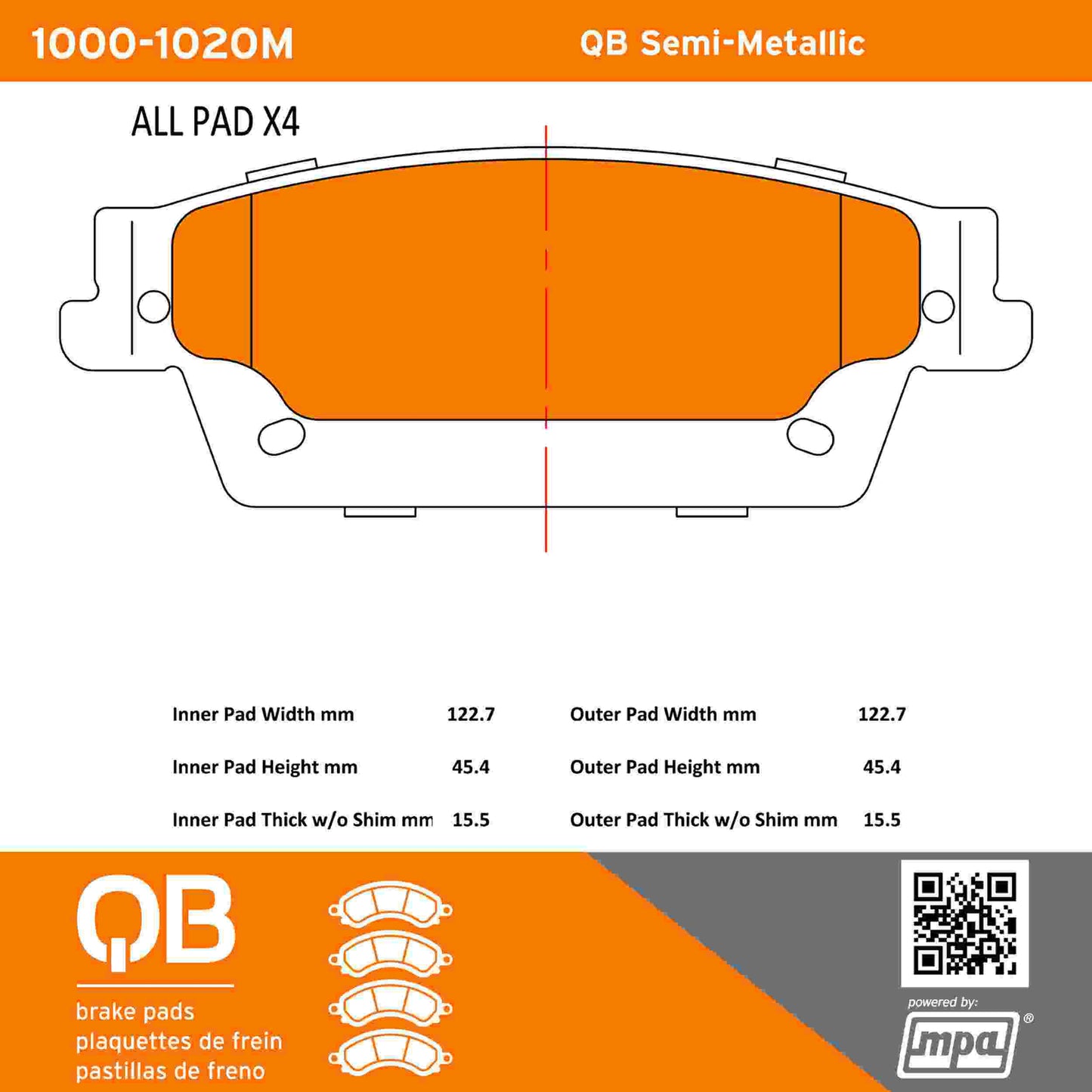 Quality-Built QB Semi-Metallic Brake Pads 1000-1020M