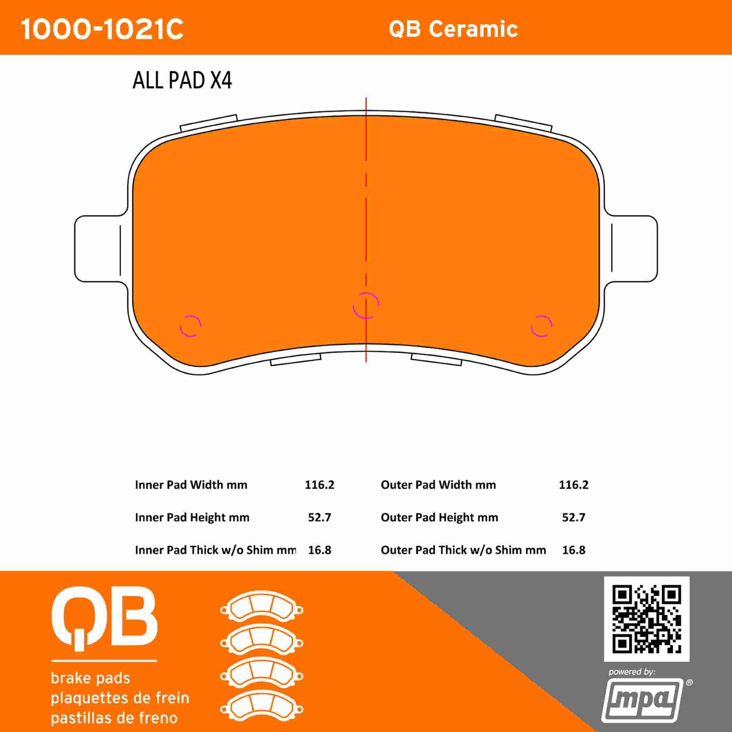 Quality-Built QB Ceramic Brake Pads 1000-1021C