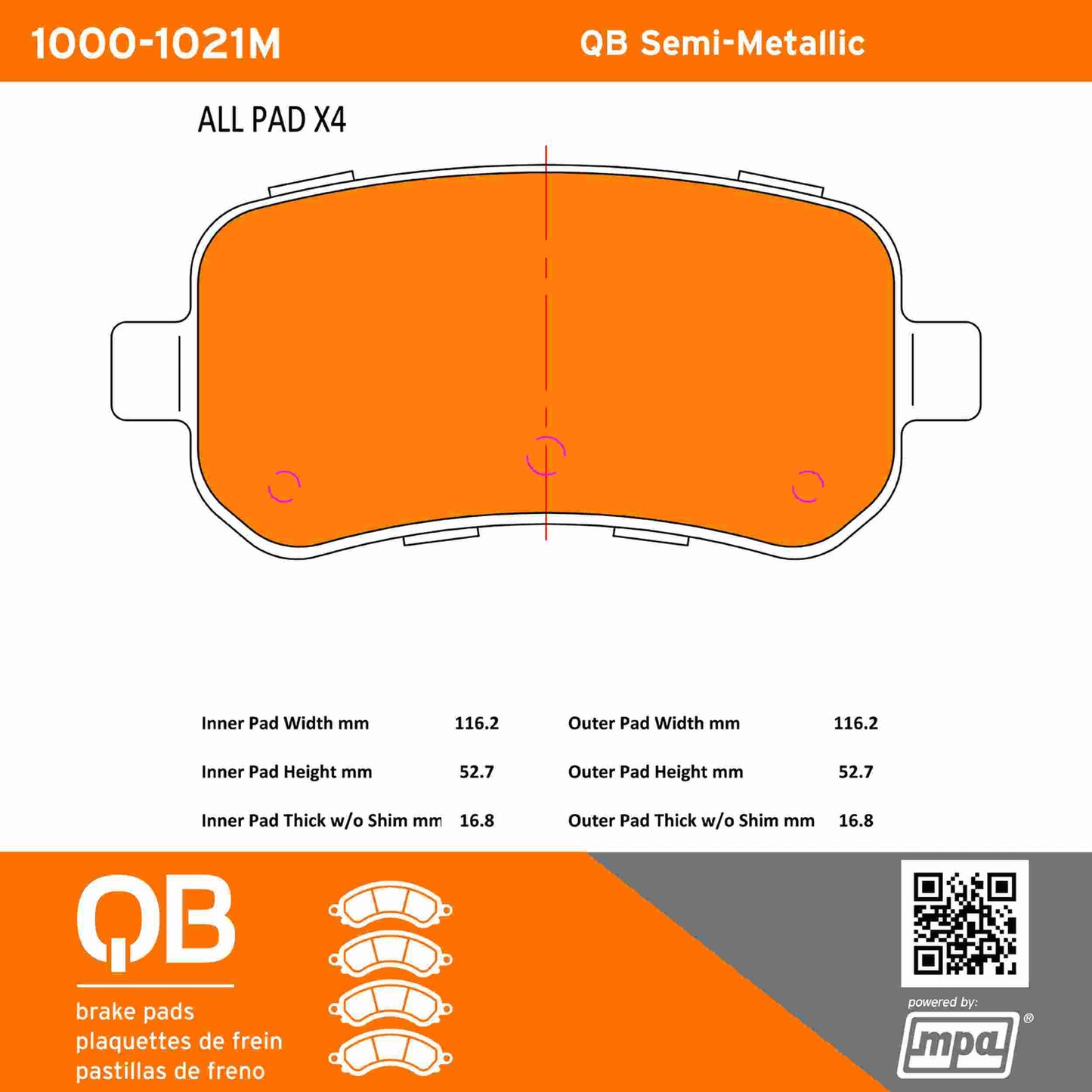 Quality-Built QB Semi-Metallic Brake Pads 1000-1021M