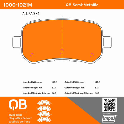Quality-Built QB Semi-Metallic Brake Pads 1000-1021M