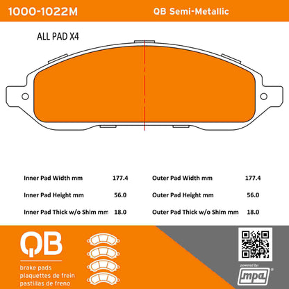 Quality-Built QB Semi-Metallic Brake Pads 1000-1022M