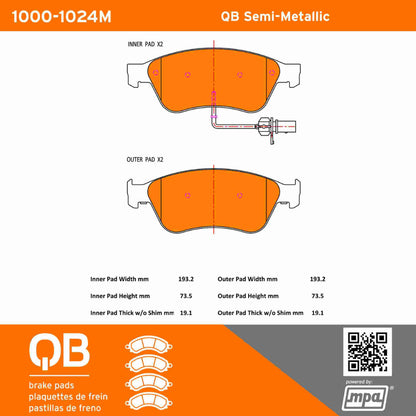 Quality-Built QB Semi-Metallic Brake Pads 1000-1024M