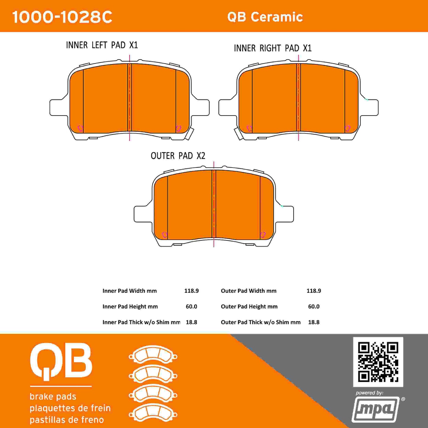 Quality-Built QB Ceramic Brake Pads 1000-1028C
