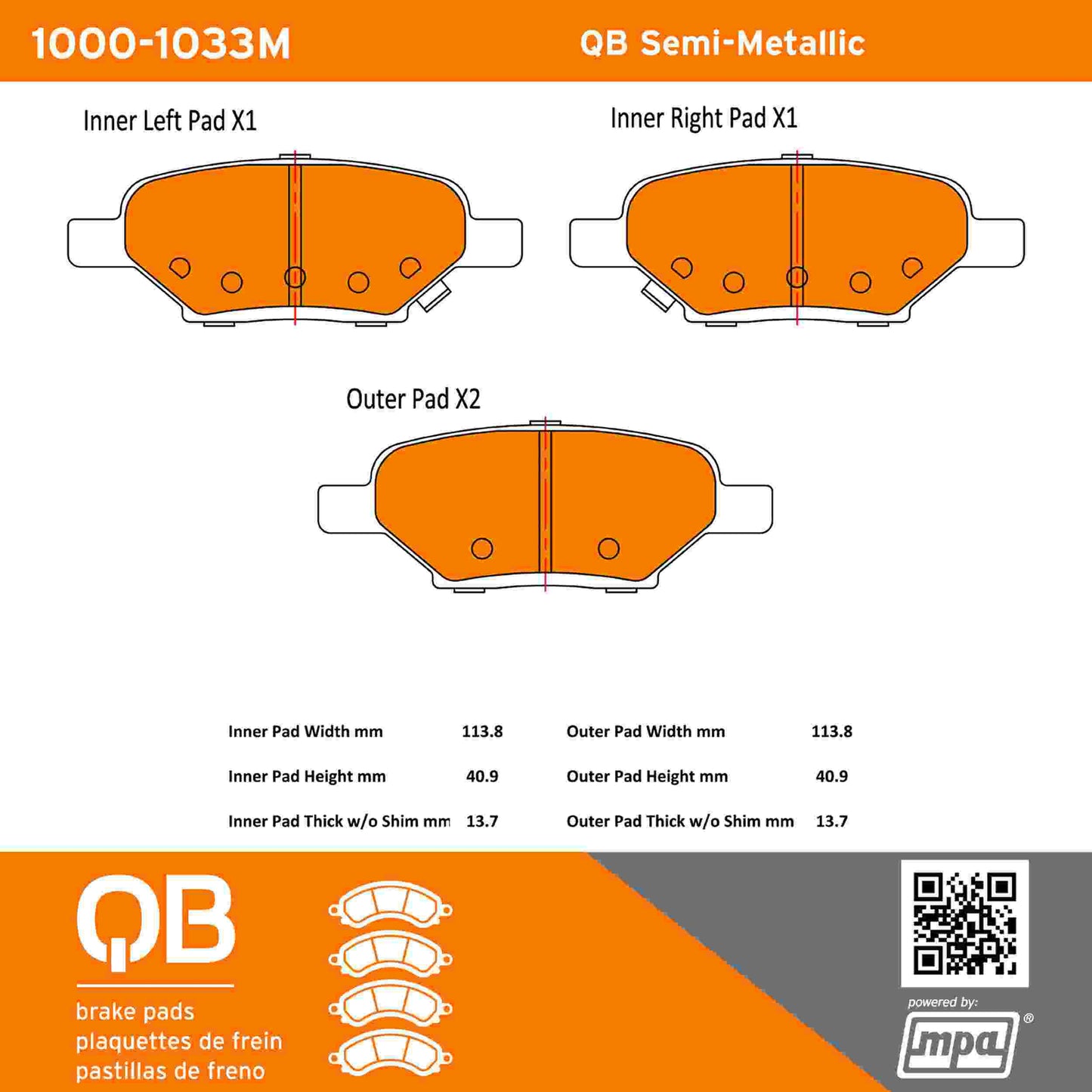 Quality-Built QB Semi-Metallic Brake Pads 1000-1033M
