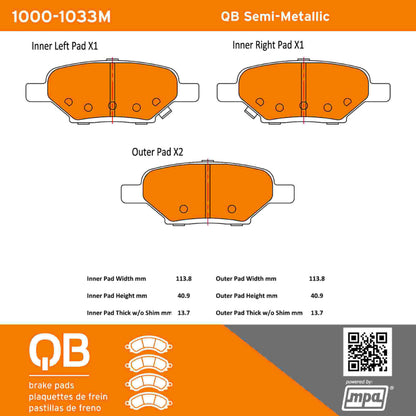 Quality-Built QB Semi-Metallic Brake Pads 1000-1033M