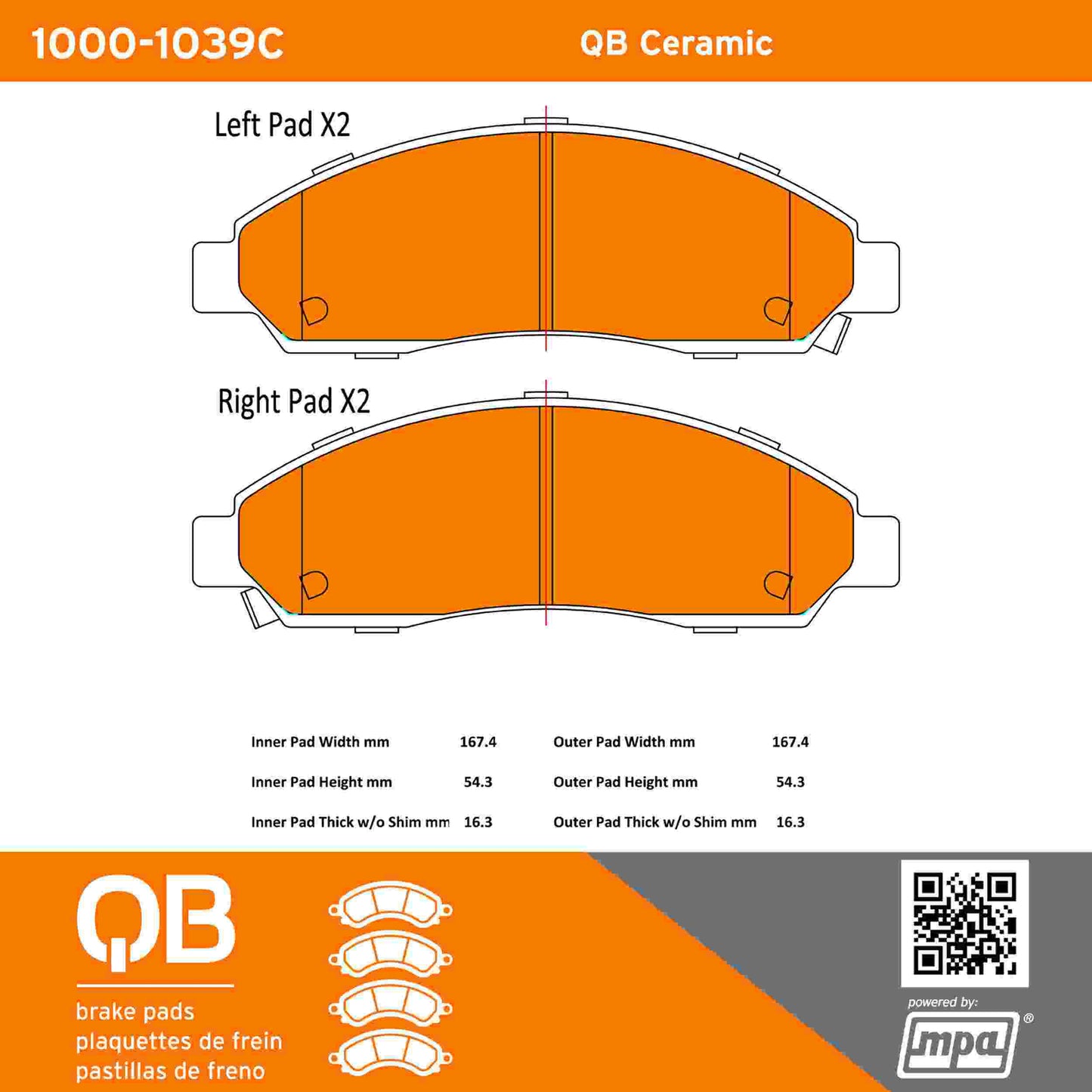 Quality-Built QB Ceramic Brake Pads 1000-1039C