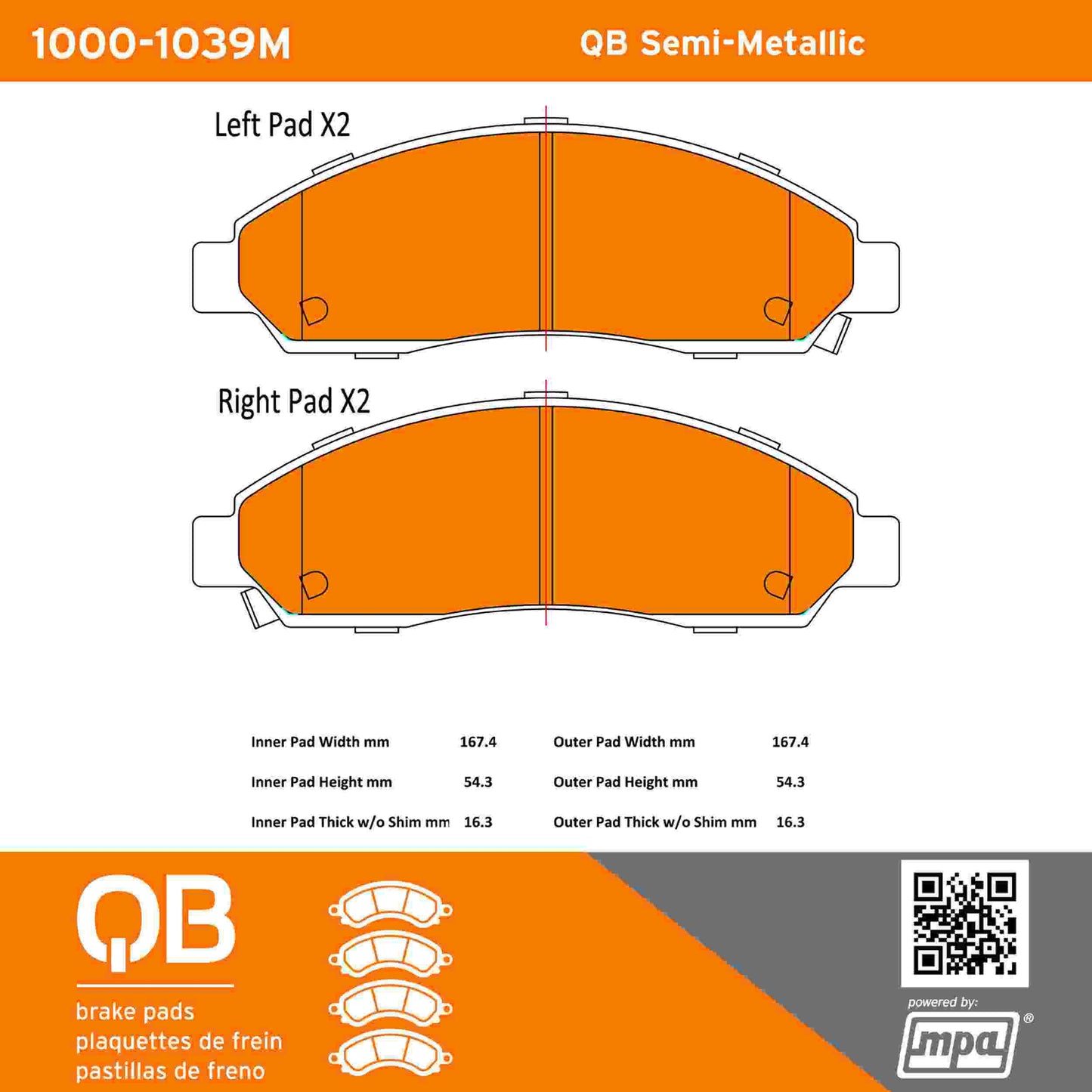 Quality-Built QB Semi-Metallic Brake Pads 1000-1039M