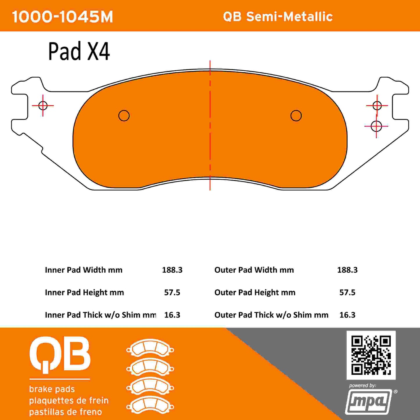 Quality-Built QB Semi-Metallic Brake Pads 1000-1045M