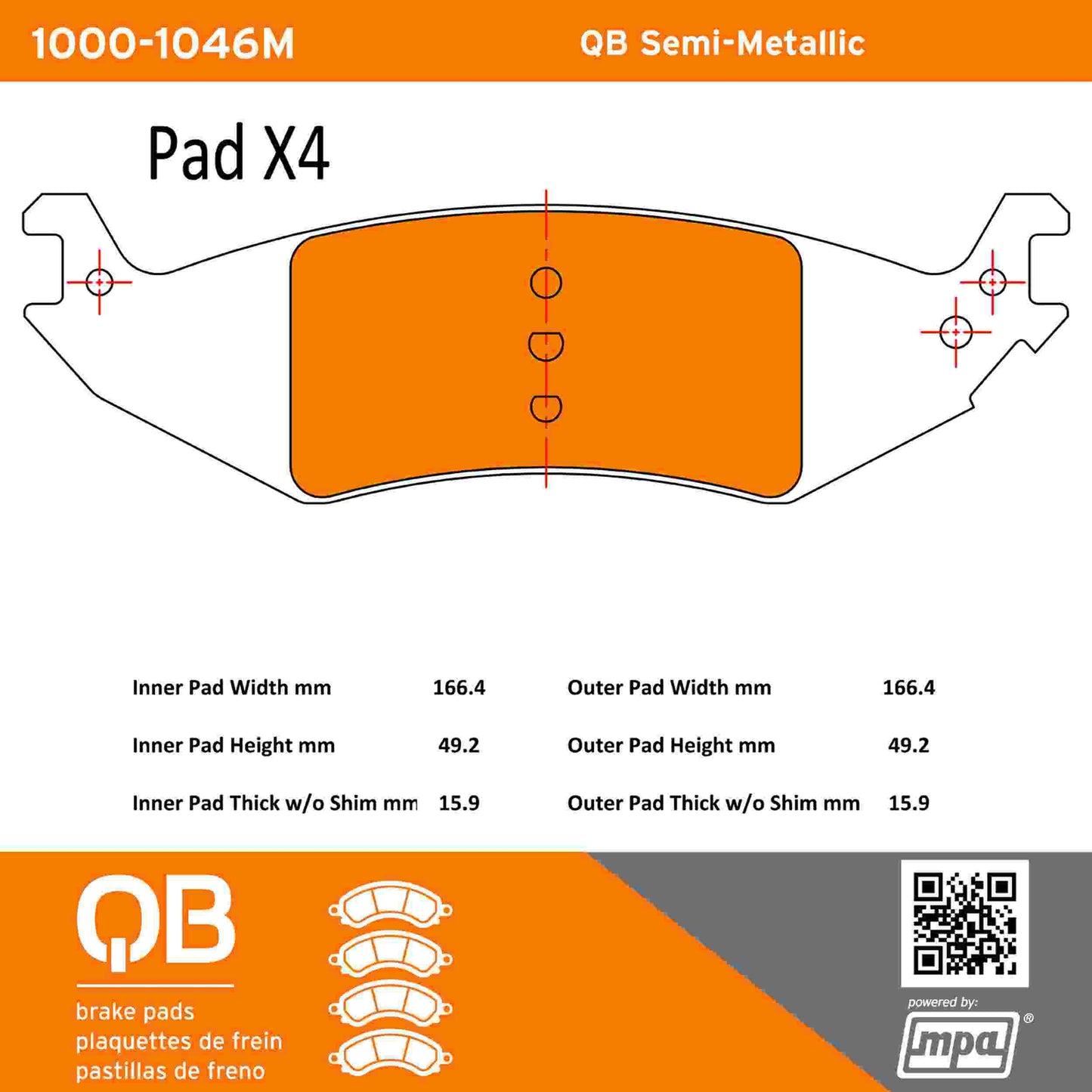 Quality-Built QB Semi-Metallic Brake Pads 1000-1046M