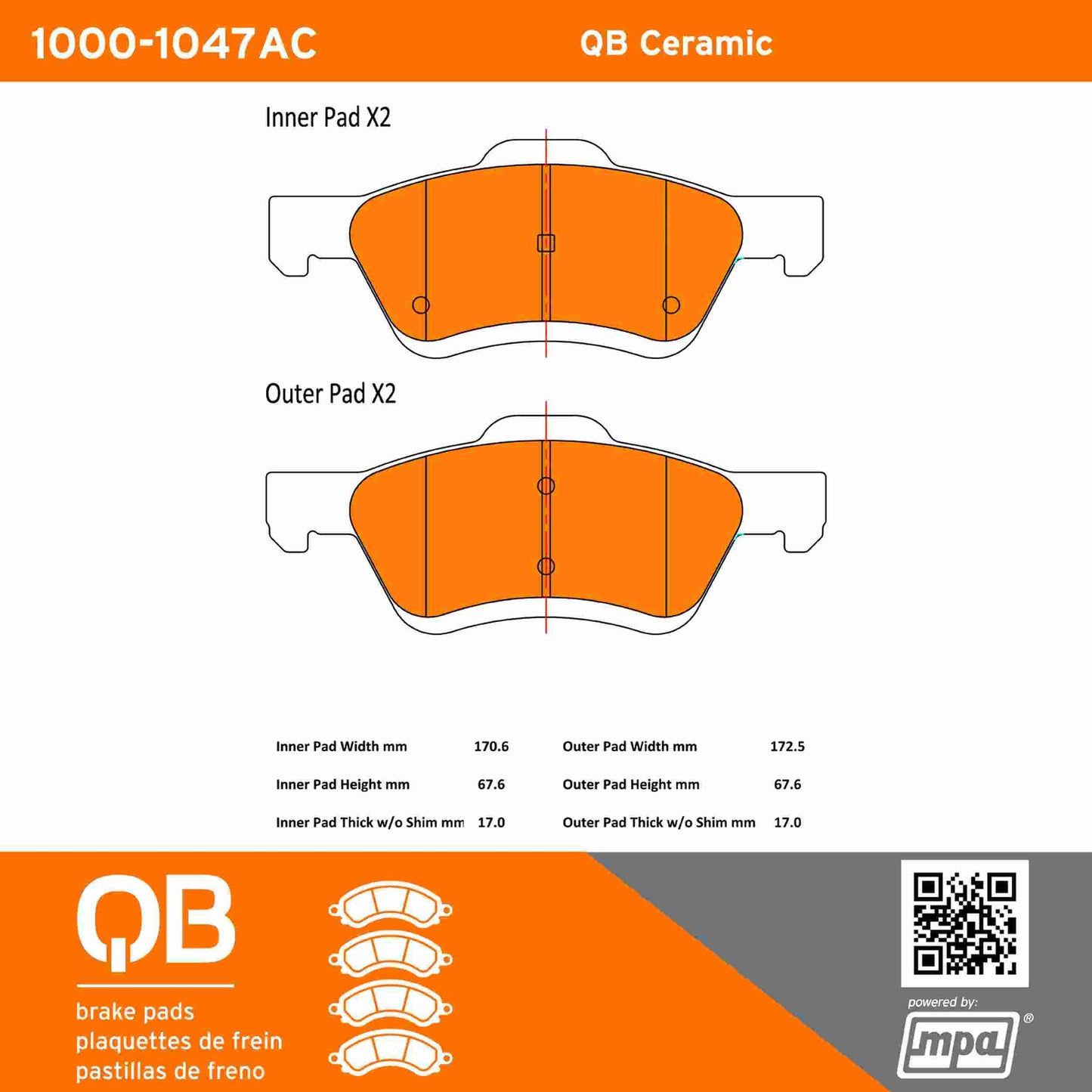 Quality-Built QB Ceramic Brake Pads 1000-1047AC