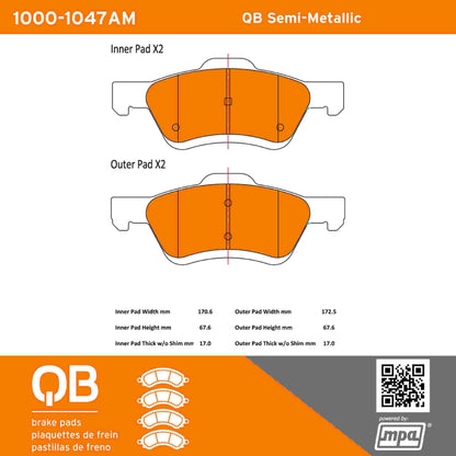 Quality-Built QB Semi-Metallic Brake Pads 1000-1047AM