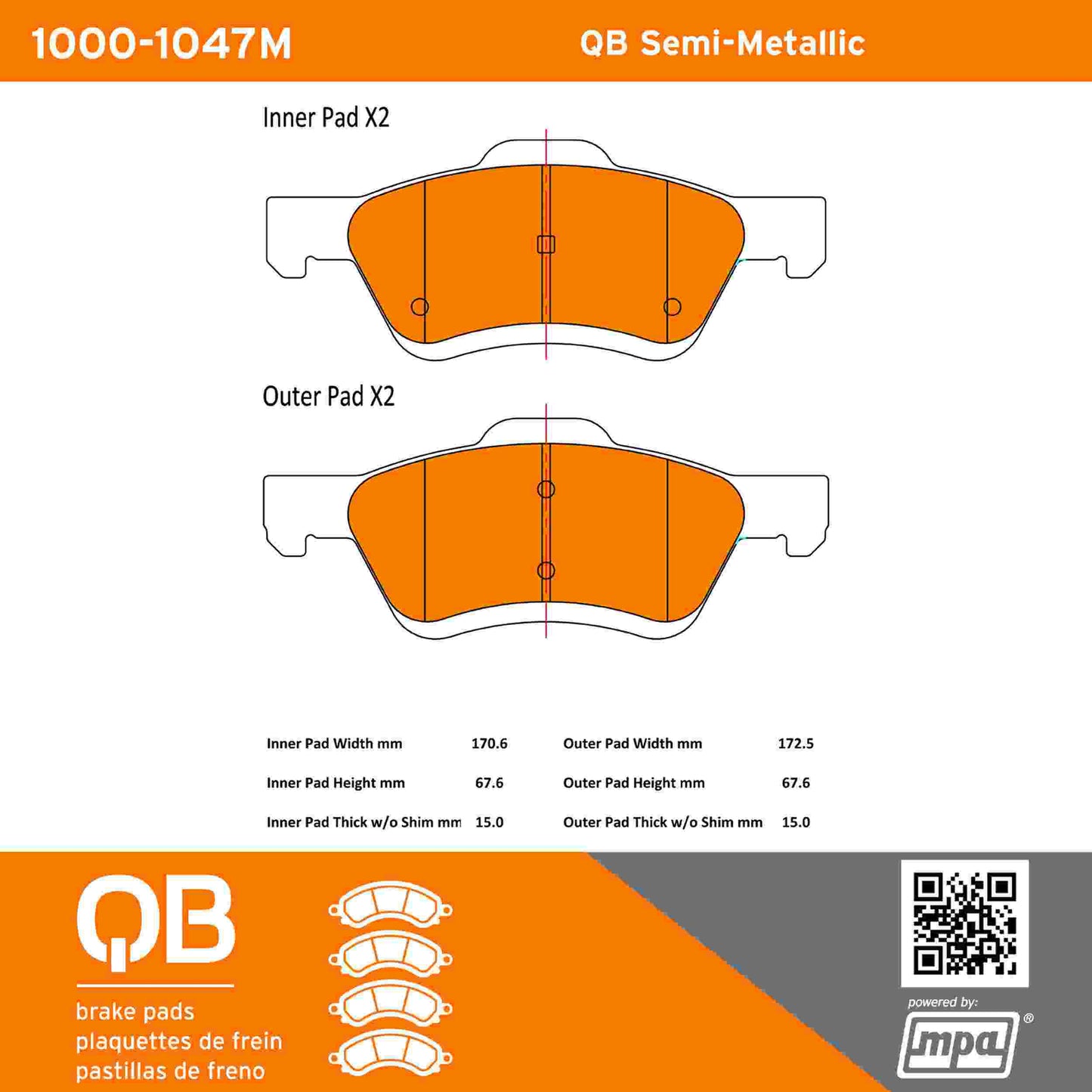 Quality-Built QB Semi-Metallic Brake Pads 1000-1047M