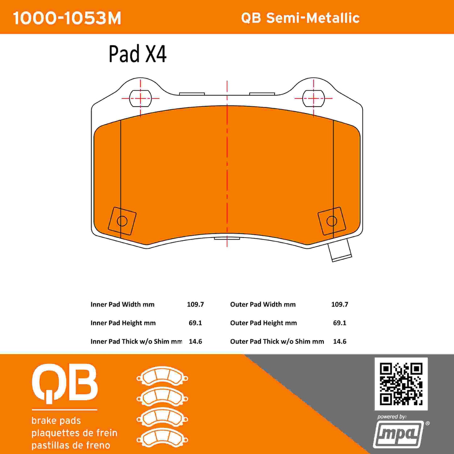 Quality-Built QB Semi-Metallic Brake Pads 1000-1053M