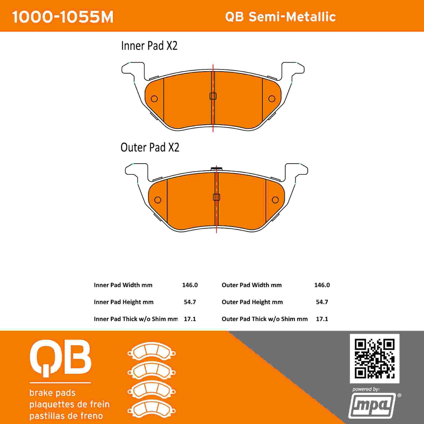 Quality-Built QB Semi-Metallic Brake Pads 1000-1055M