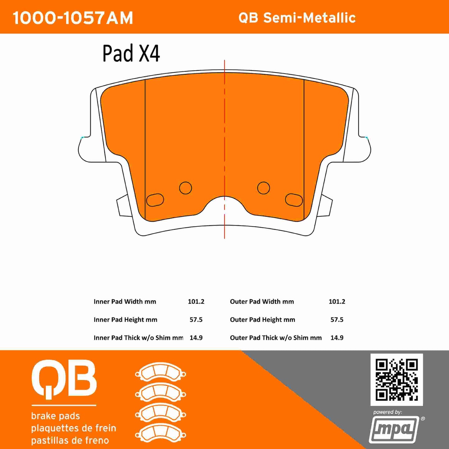 Quality-Built QB Semi-Metallic Brake Pads 1000-1057AM