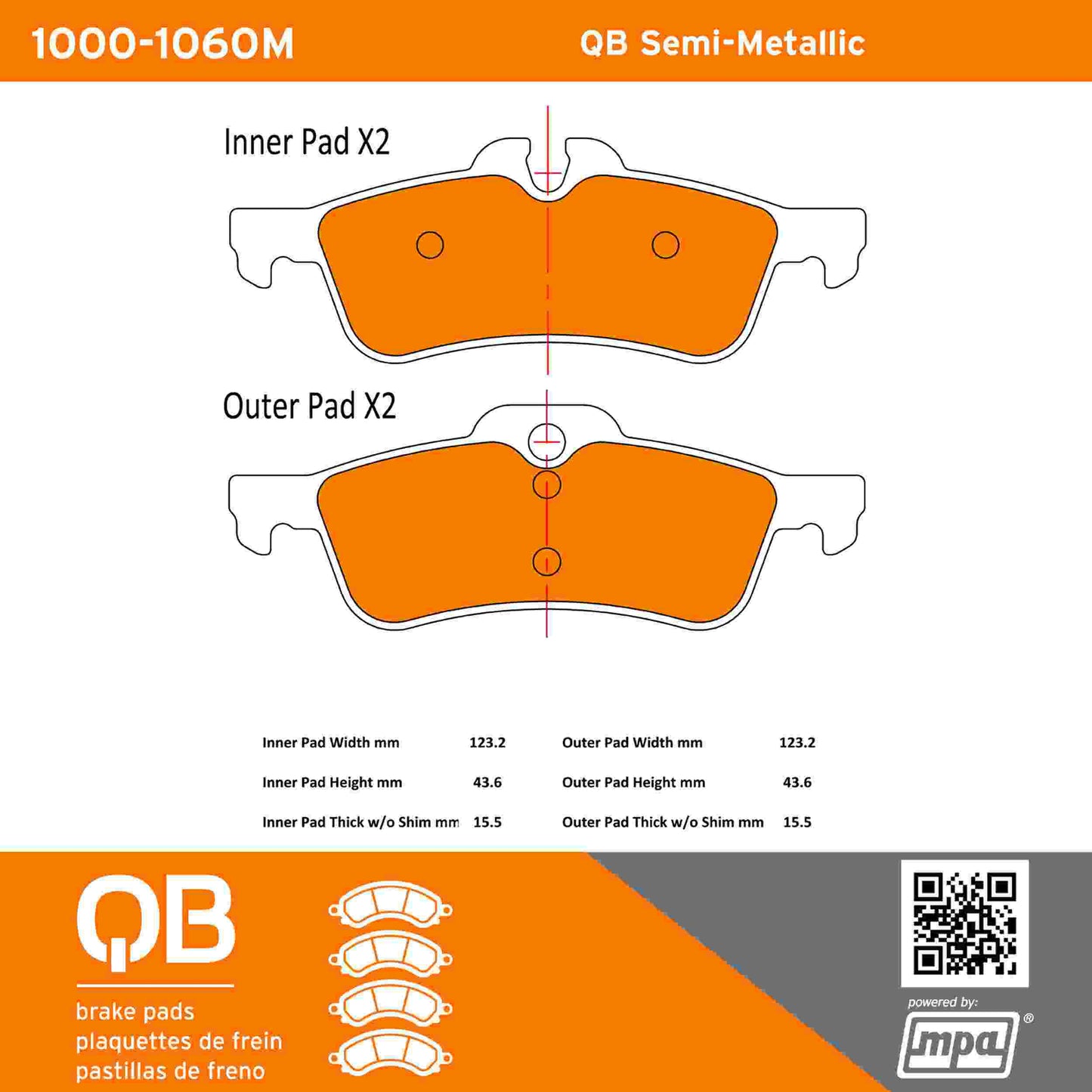 Quality-Built QB Semi-Metallic Brake Pads 1000-1060M