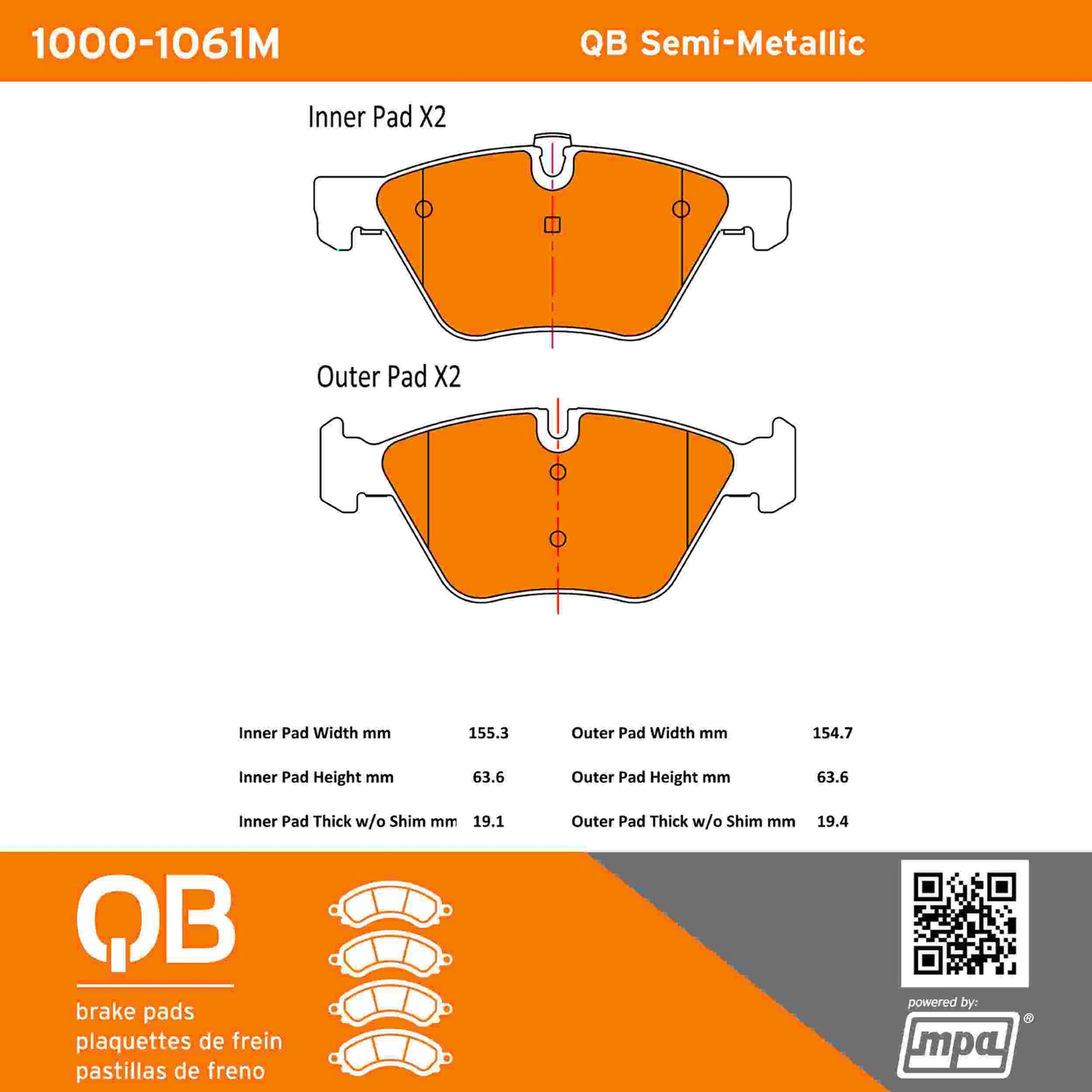 Quality-Built QB Semi-Metallic Brake Pads 1000-1061M
