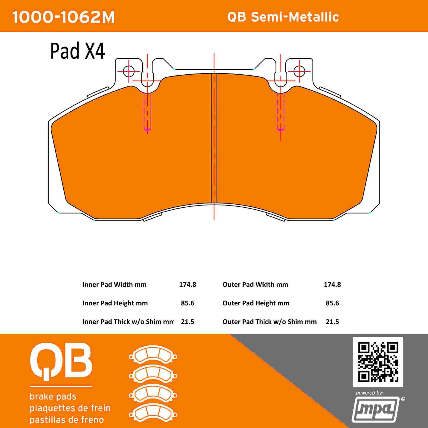 Quality-Built QB Semi-Metallic Brake Pads 1000-1062M