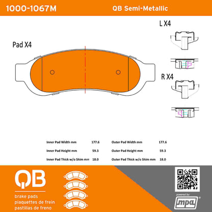 Quality-Built QB Semi-Metallic Brake Pads 1000-1067M