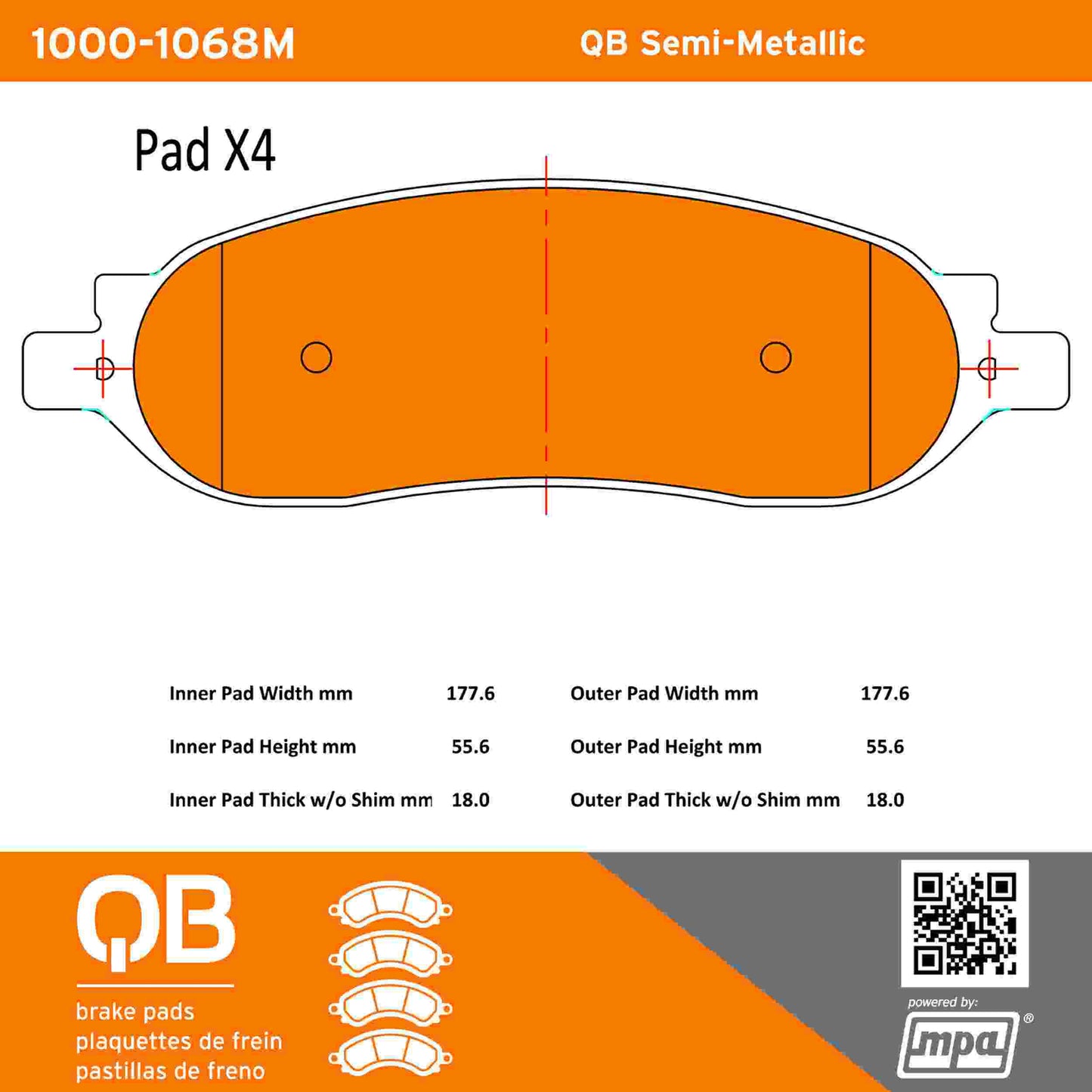 Quality-Built QB Semi-Metallic Brake Pads 1000-1068M