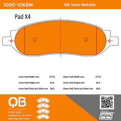 Quality-Built QB Semi-Metallic Brake Pads 1000-1068M