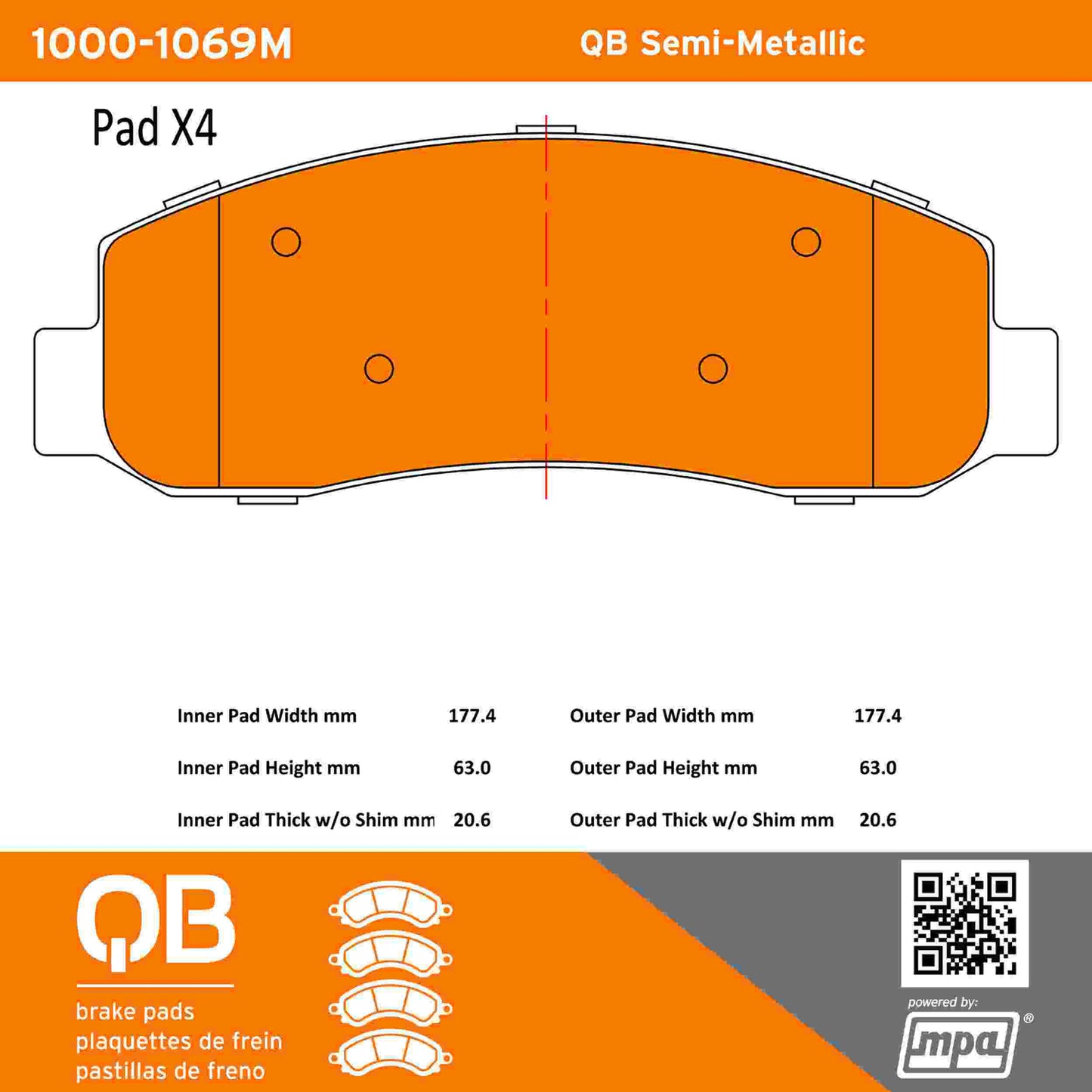 Quality-Built QB Semi-Metallic Brake Pads 1000-1069M