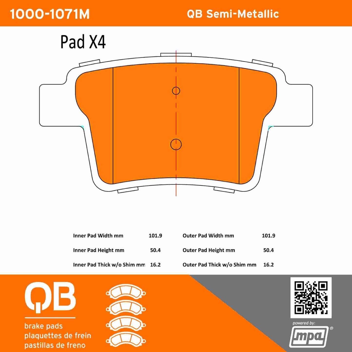 Quality-Built QB Semi-Metallic Brake Pads 1000-1071M