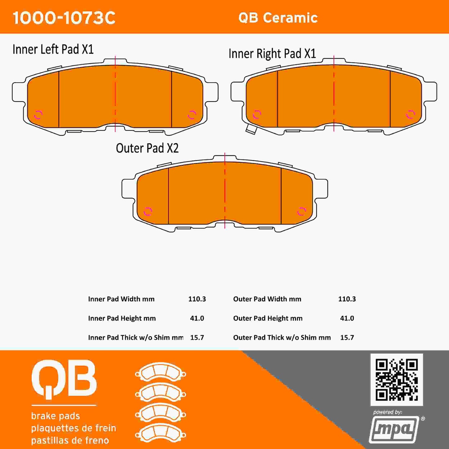 Quality-Built QB Ceramic Brake Pads 1000-1073C