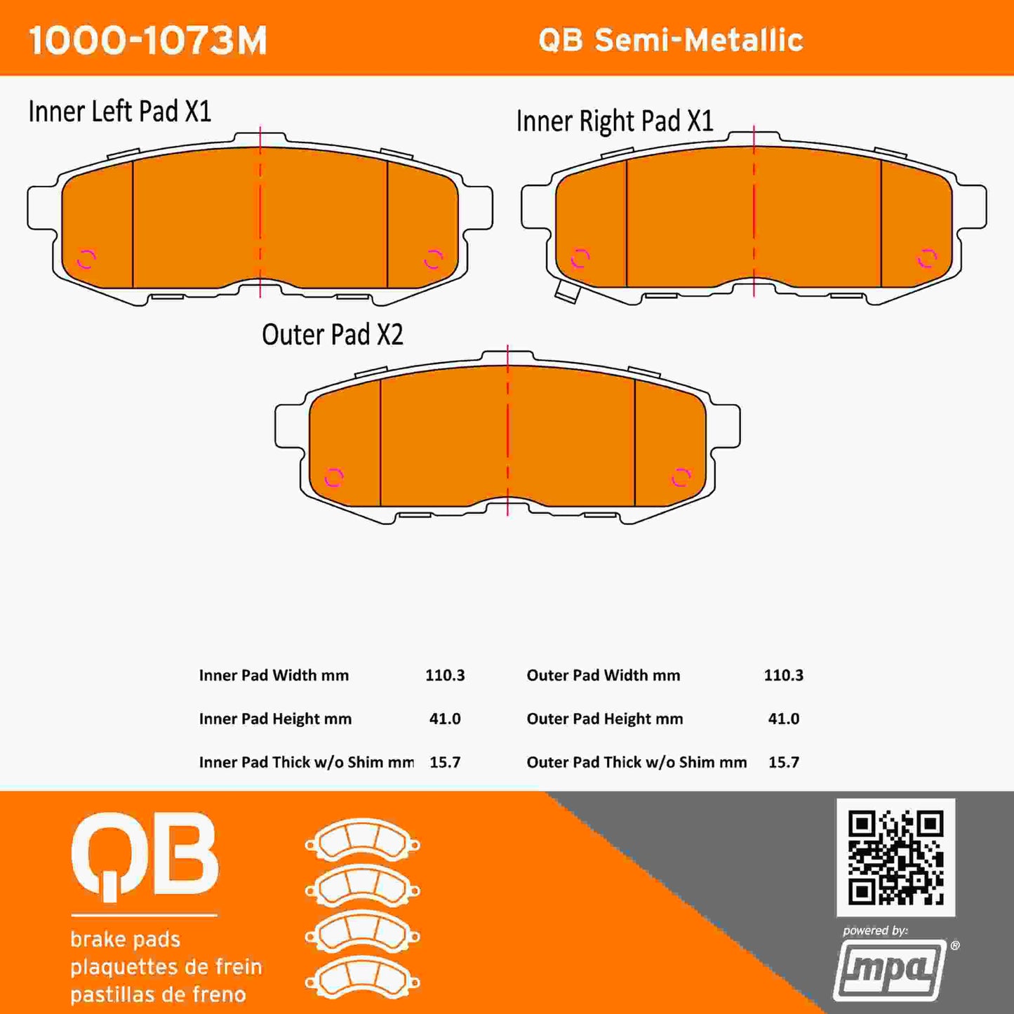 Quality-Built QB Semi-Metallic Brake Pads 1000-1073M