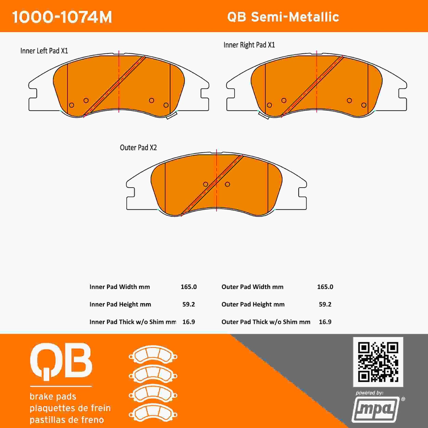 Quality-Built QB Semi-Metallic Brake Pads 1000-1074M