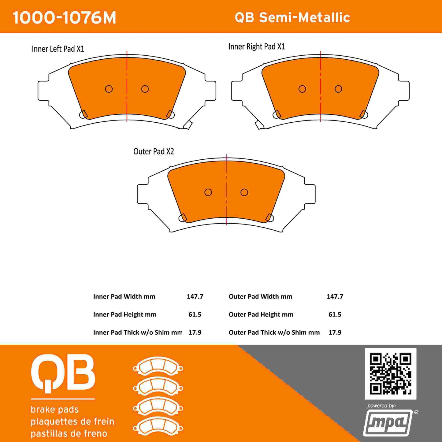 Quality-Built QB Semi-Metallic Brake Pads 1000-1076M
