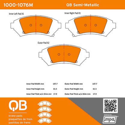 Quality-Built QB Semi-Metallic Brake Pads 1000-1076M