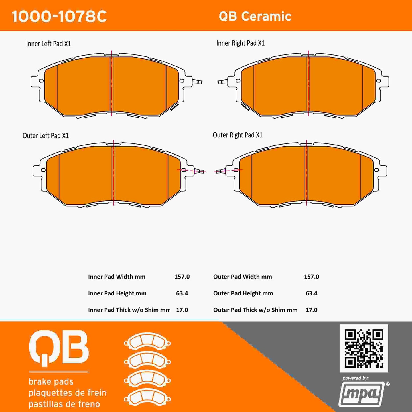 Quality-Built QB Ceramic Brake Pads 1000-1078C
