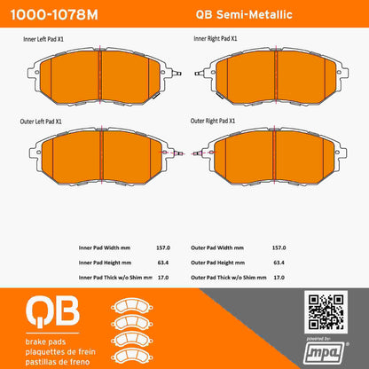 Quality-Built QB Semi-Metallic Brake Pads 1000-1078M