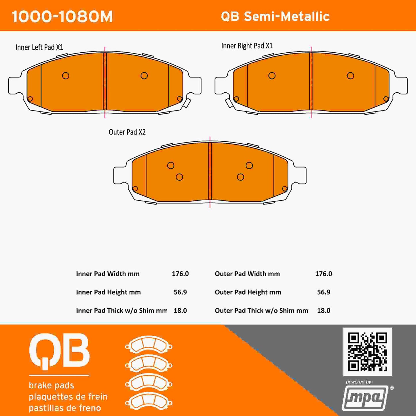 Quality-Built QB Semi-Metallic Brake Pads 1000-1080M